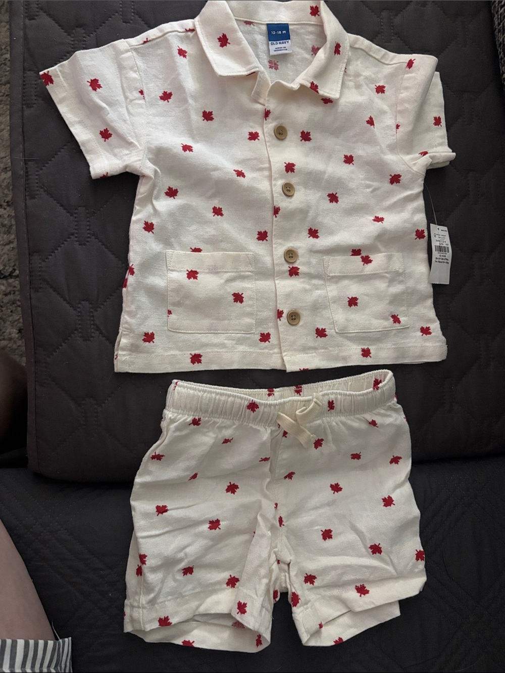 Old Navy Cream 2 Piece Set with Red Maple Print